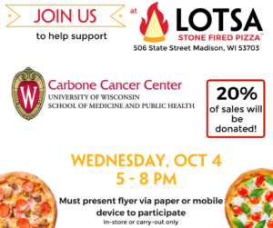 Lotsa Pizza Carbone Cancer Center Flyer for 10/4/17