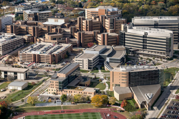 Aerial image of the medical campus at the University of Wisconsin - Madison