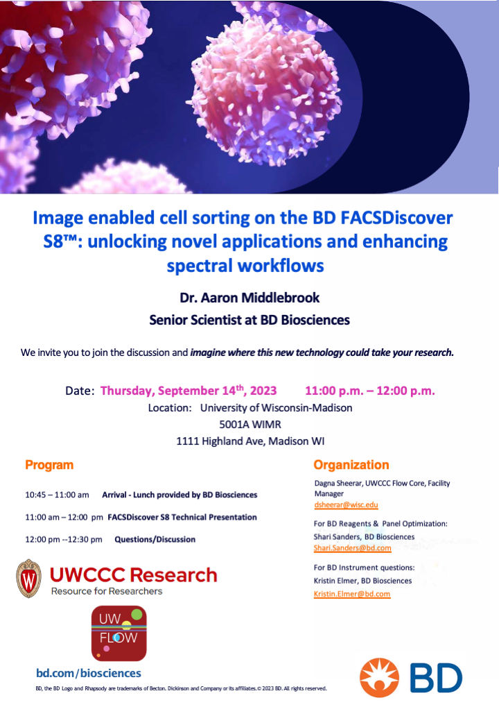 Image enabled cell sorting flyer. Sept 14, 2023 11am WIMR 5001A