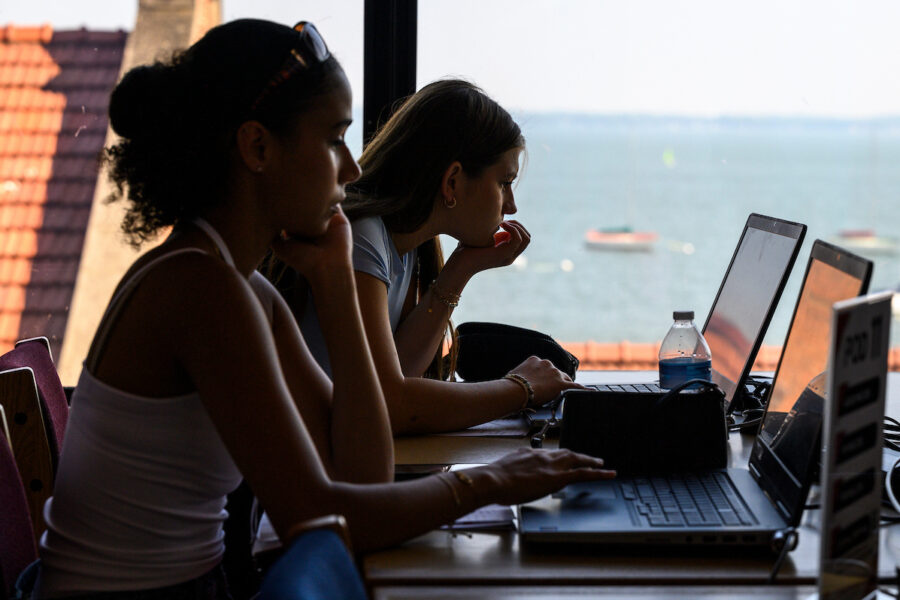 students on laptops