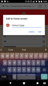 Screenshot of the "Add to Home screen" options on an Android.
