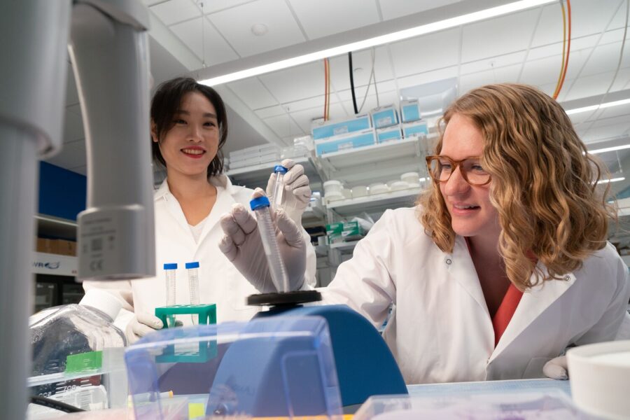 Researchers in lab